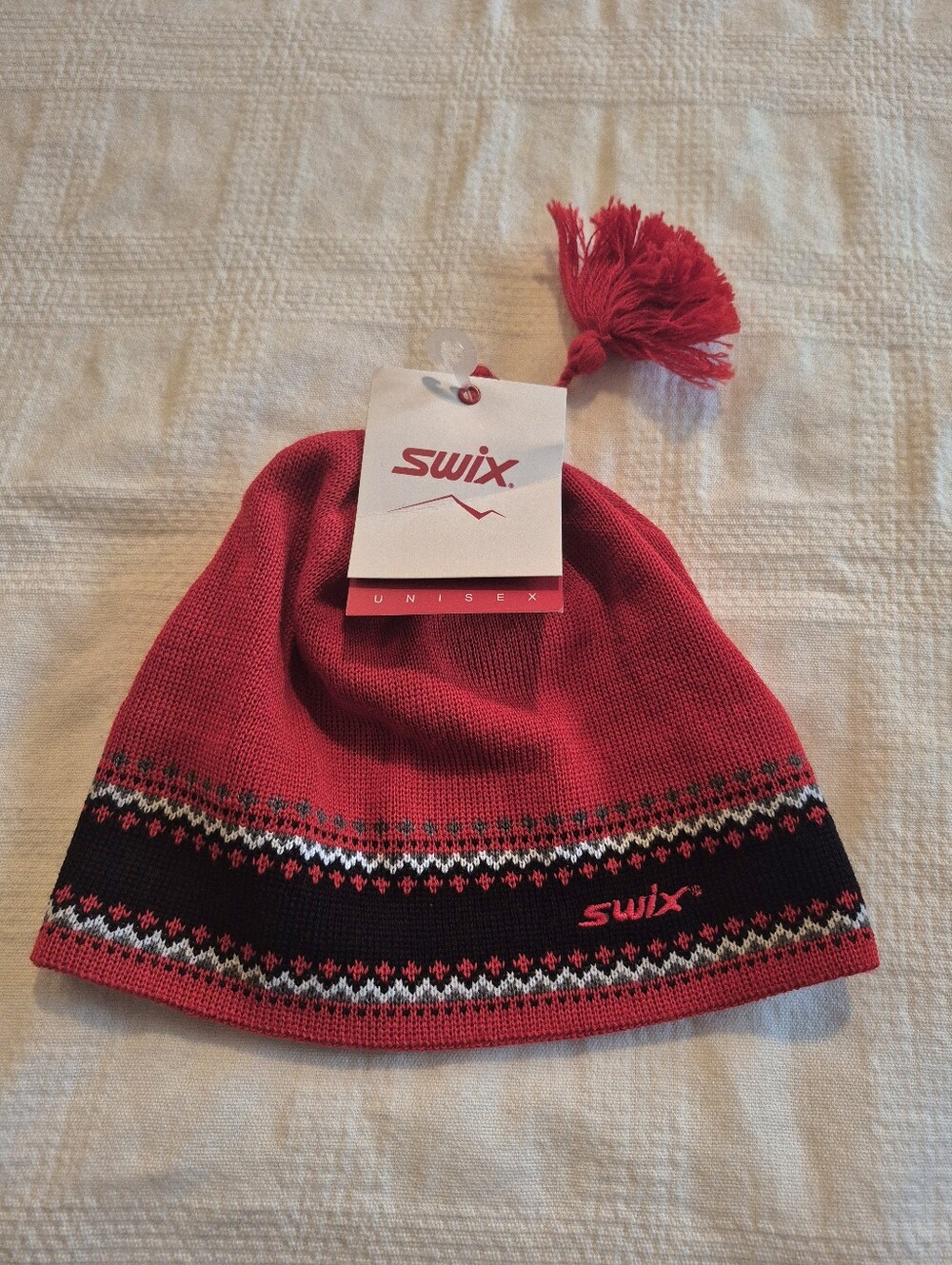 Swix Anders Beanie in Swix Red, a classic Nordic knit pattern NWT